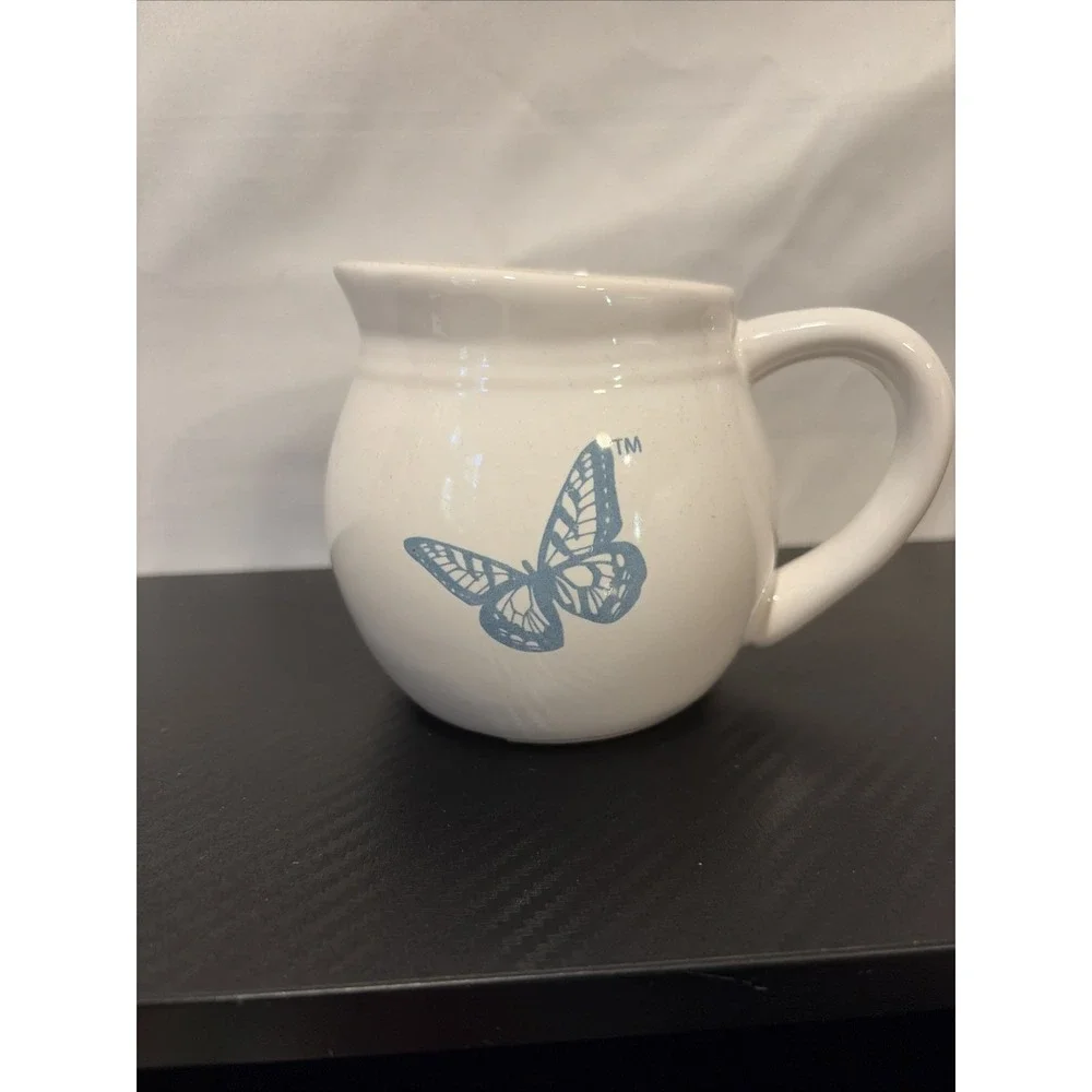 Limited Edition Blue Butterfly Ceramic Creamer Pitcher White Glossy Mini Jug